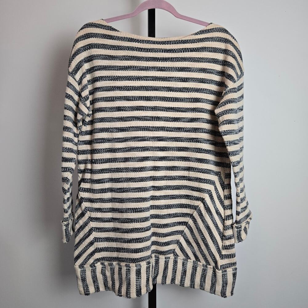 Soft Surroundings Long Sleeve Knit Sweater Cotton Cream and Blue Stripe Tunic‎ L